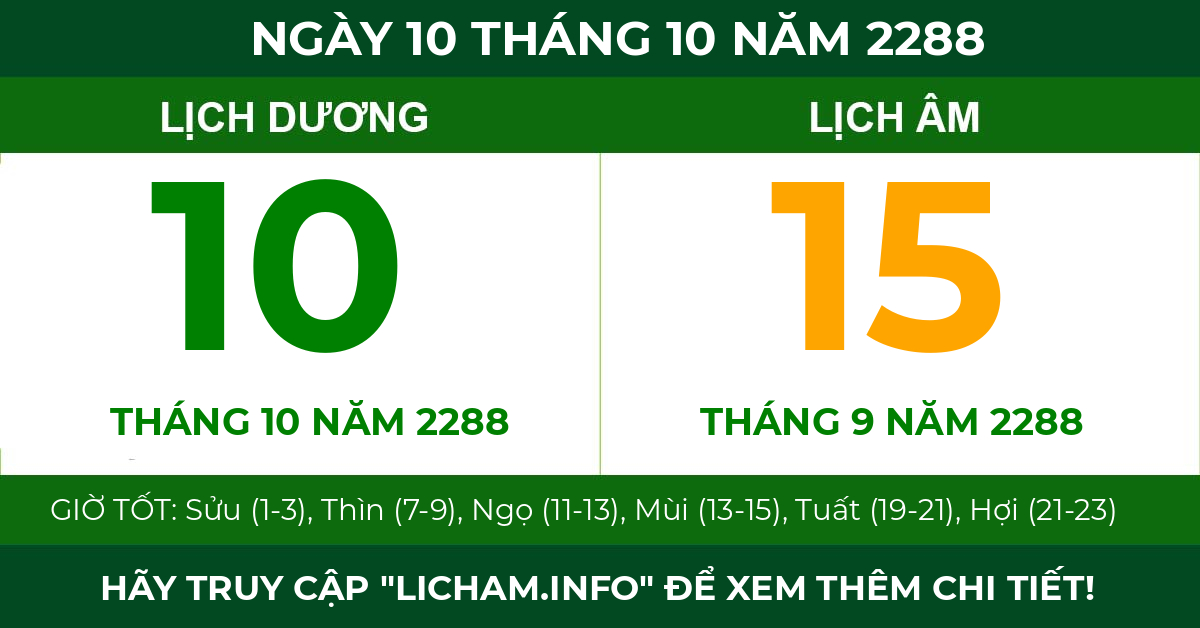 lịch âm ngày 10 tháng 10 năm 2288