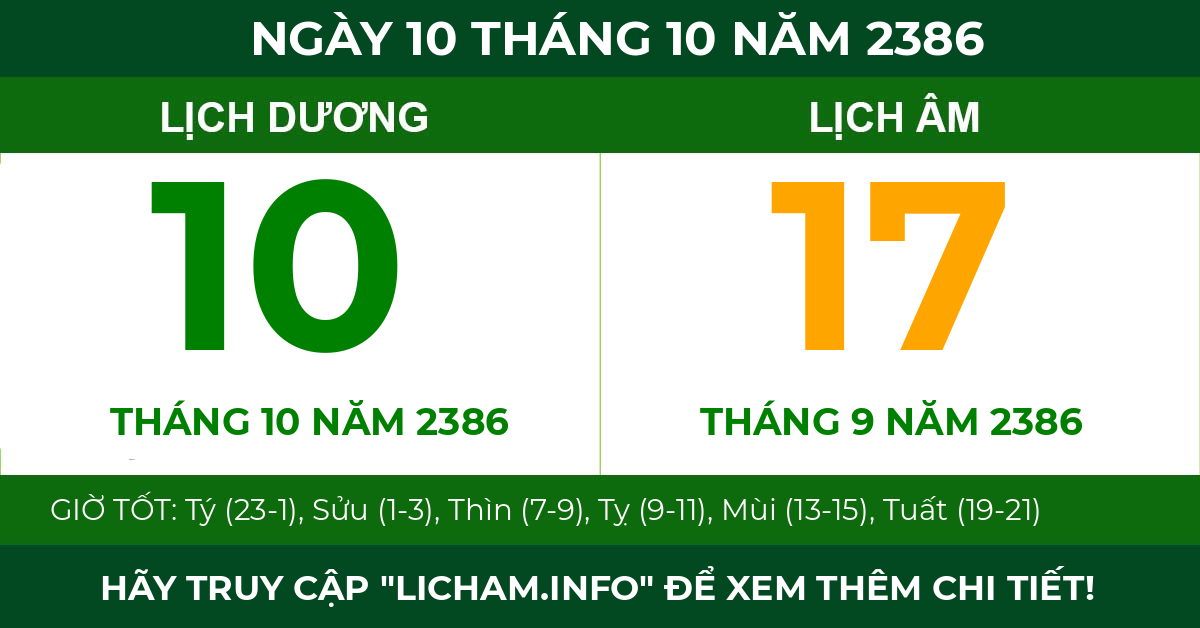 lịch âm ngày 10 tháng 10 năm 2386