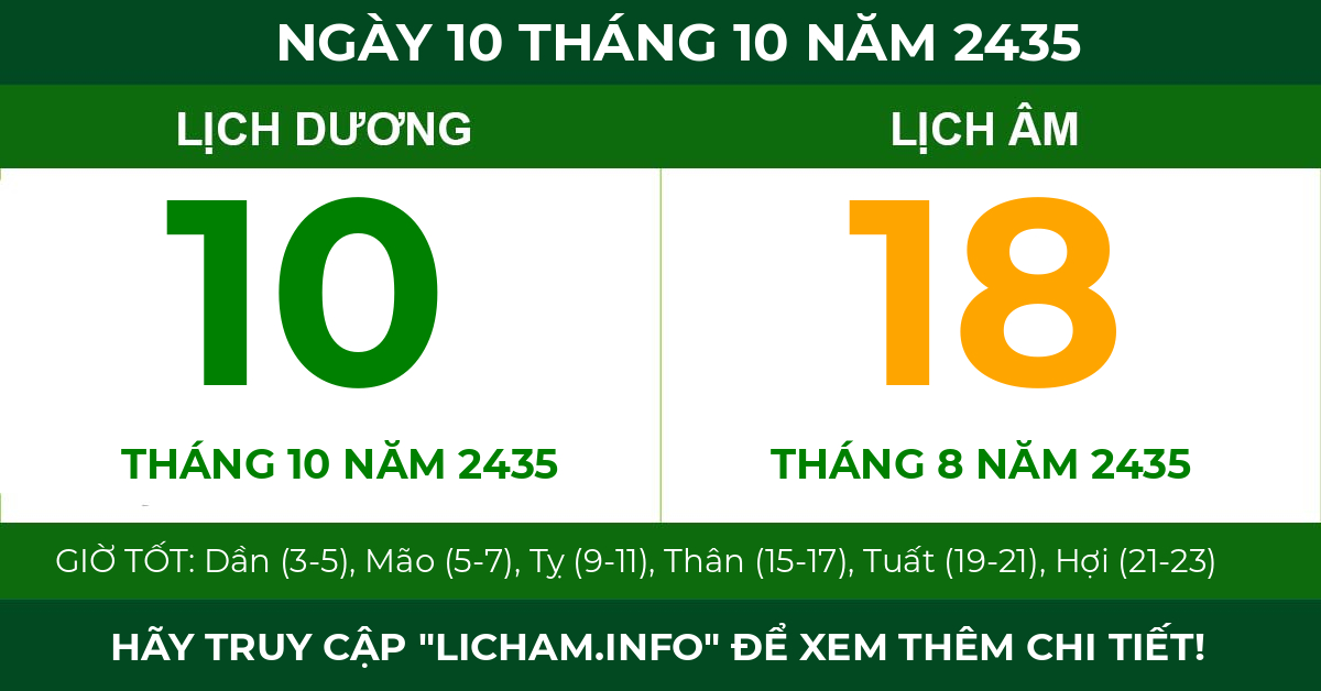 lịch âm ngày 10 tháng 10 năm 2435