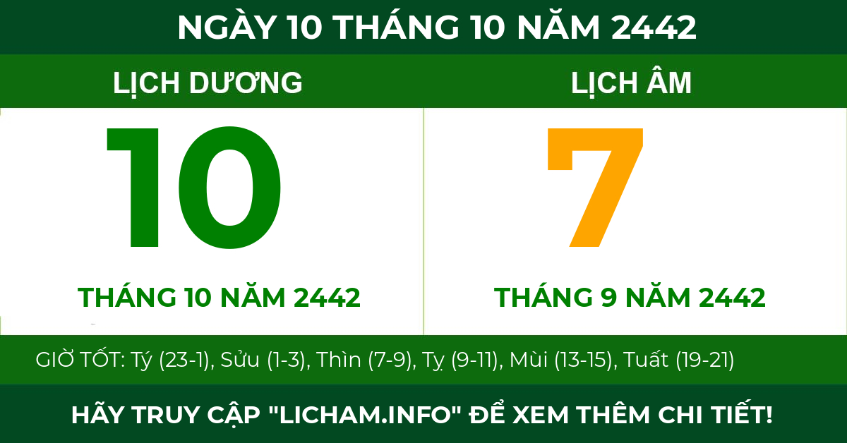 lịch âm ngày 10 tháng 10 năm 2442