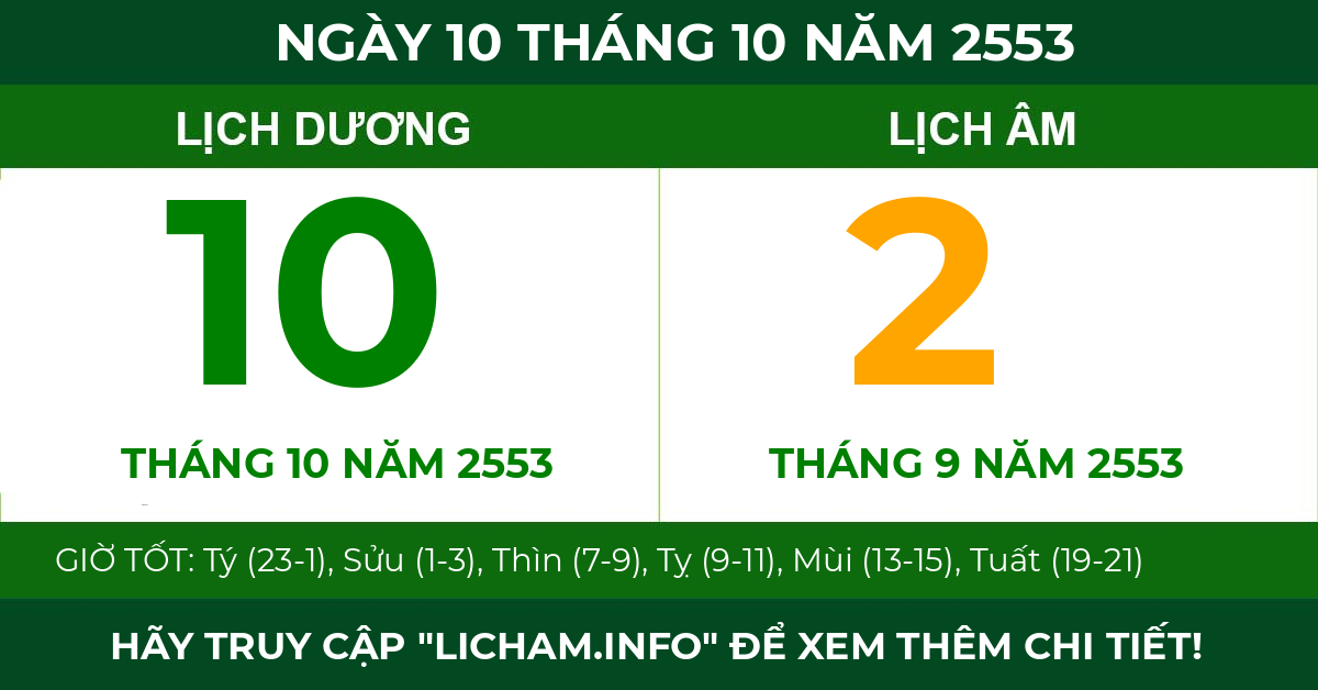 lịch âm ngày 10 tháng 10 năm 2553