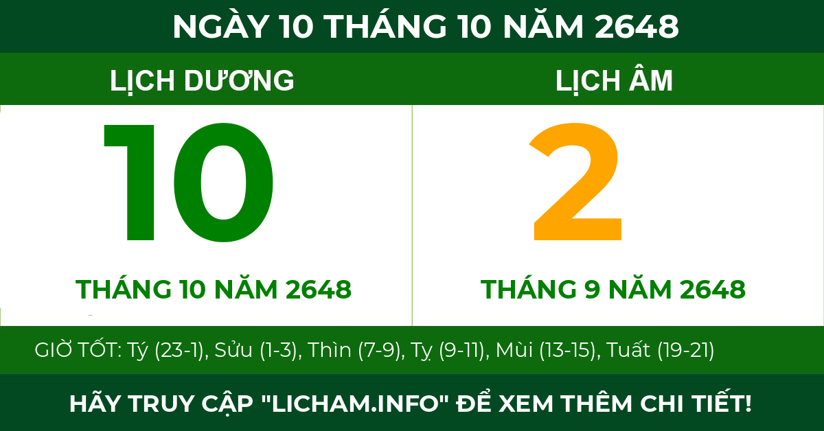 lịch âm ngày 10 tháng 10 năm 2648