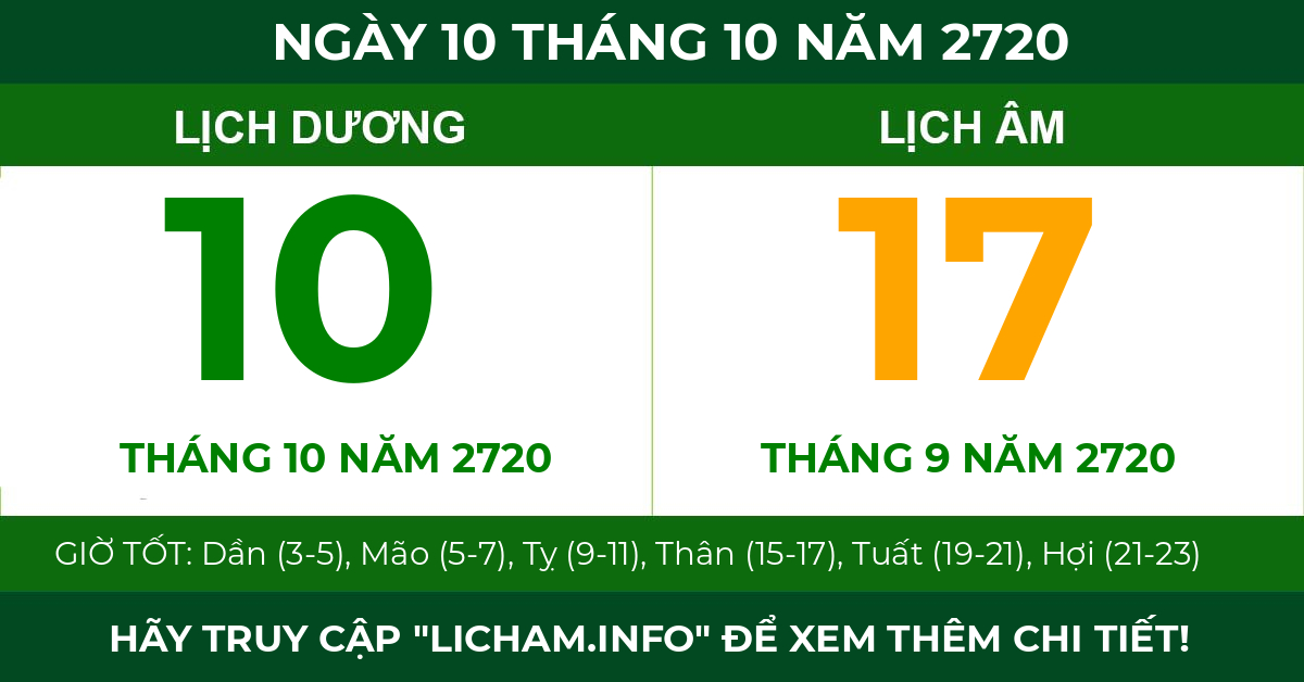 lịch âm ngày 10 tháng 10 năm 2720