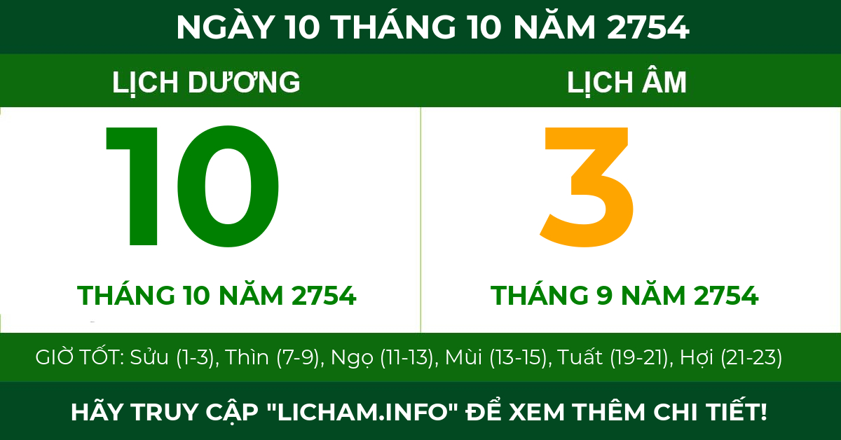 lịch âm ngày 10 tháng 10 năm 2754