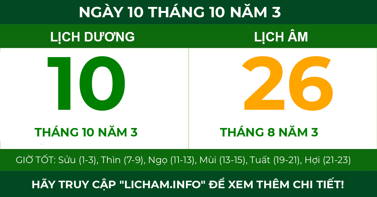 lịch âm ngày 10 tháng 10 năm 3