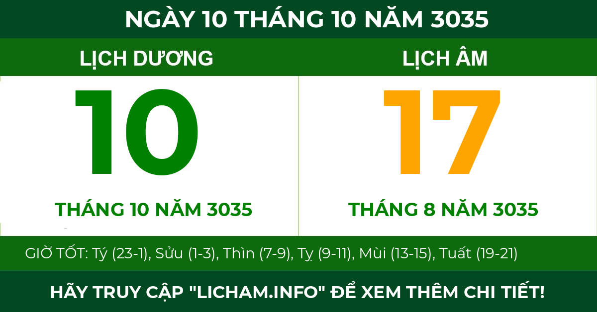 lịch âm ngày 10 tháng 10 năm 3035