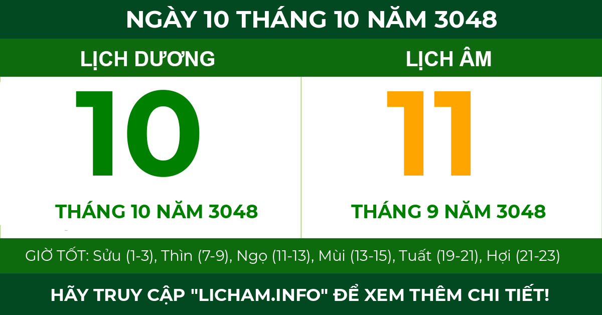 lịch âm ngày 10 tháng 10 năm 3048