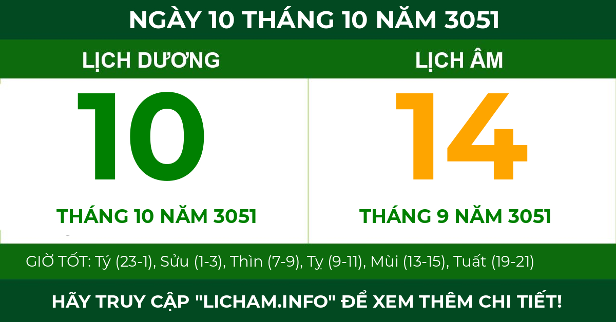 lịch âm ngày 10 tháng 10 năm 3051