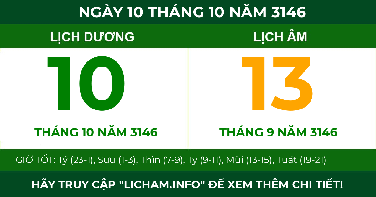 lịch âm ngày 10 tháng 10 năm 3146