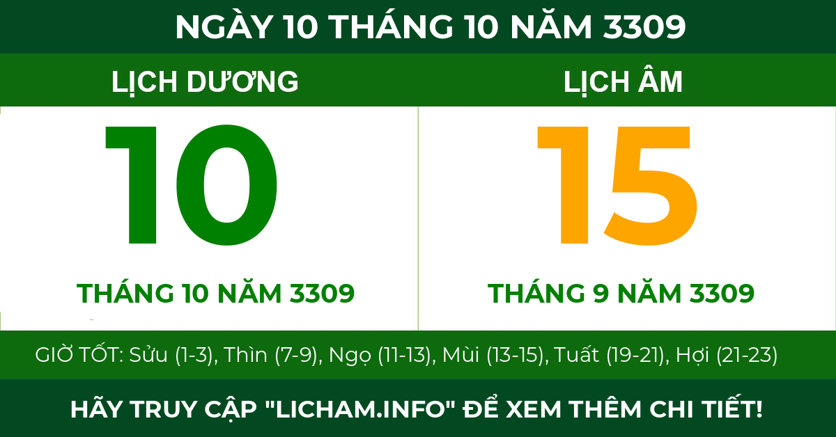 lịch âm ngày 10 tháng 10 năm 3309