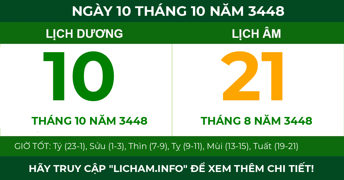 lịch âm ngày 10 tháng 10 năm 3448