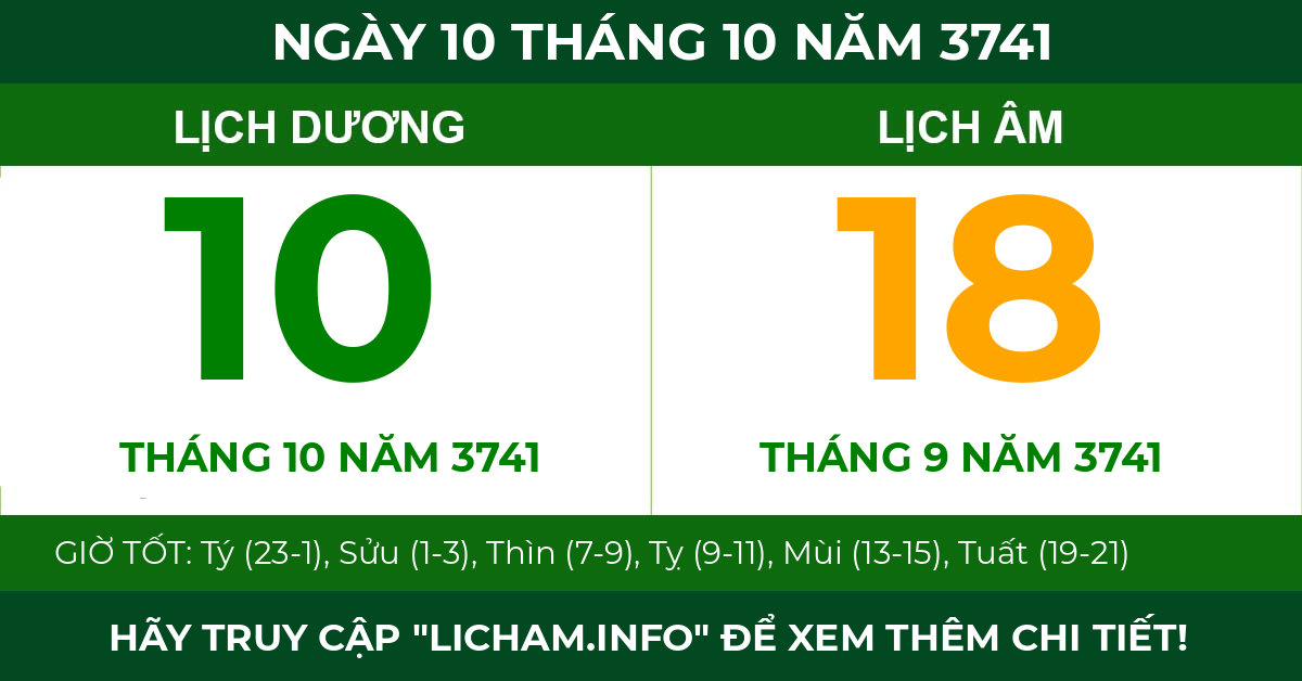 lịch âm ngày 10 tháng 10 năm 3741
