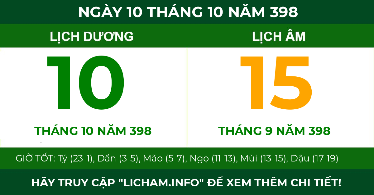 lịch âm ngày 10 tháng 10 năm 398