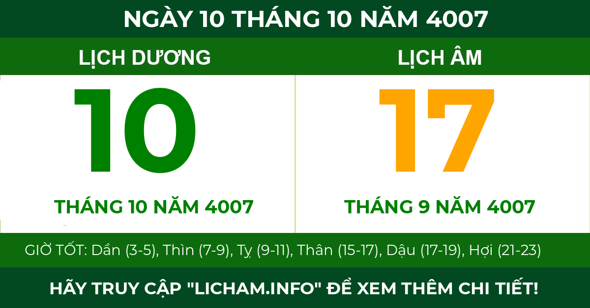 lịch âm ngày 10 tháng 10 năm 4007