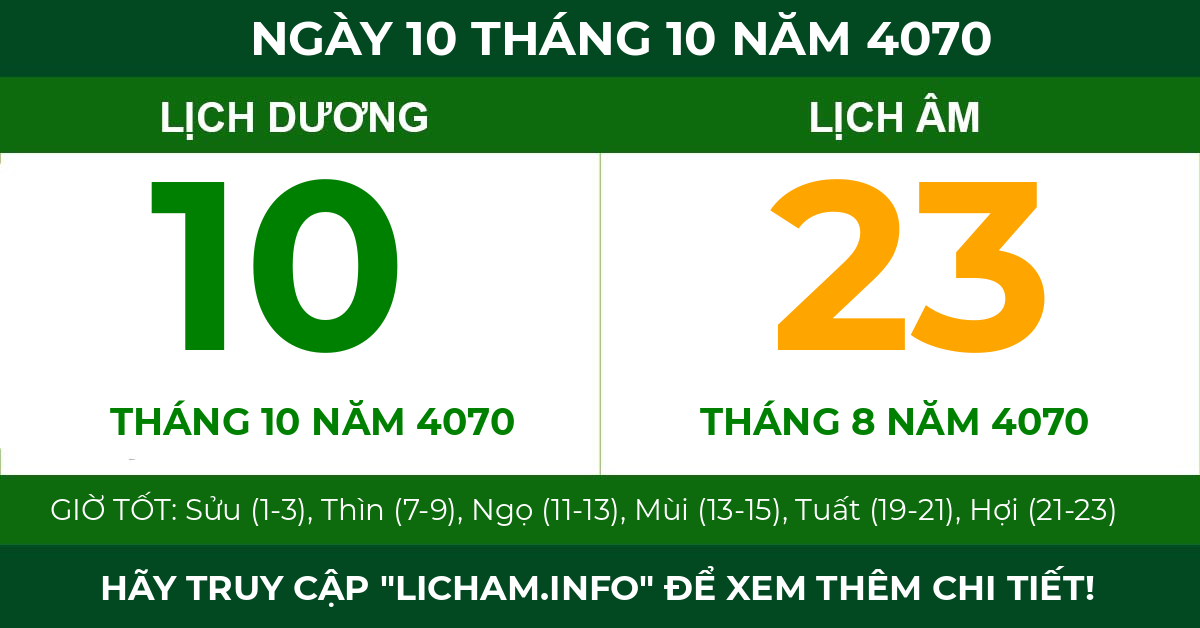 lịch âm ngày 10 tháng 10 năm 4070