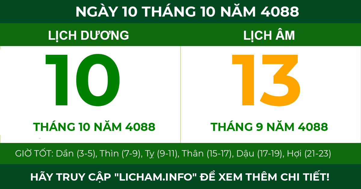 lịch âm ngày 10 tháng 10 năm 4088