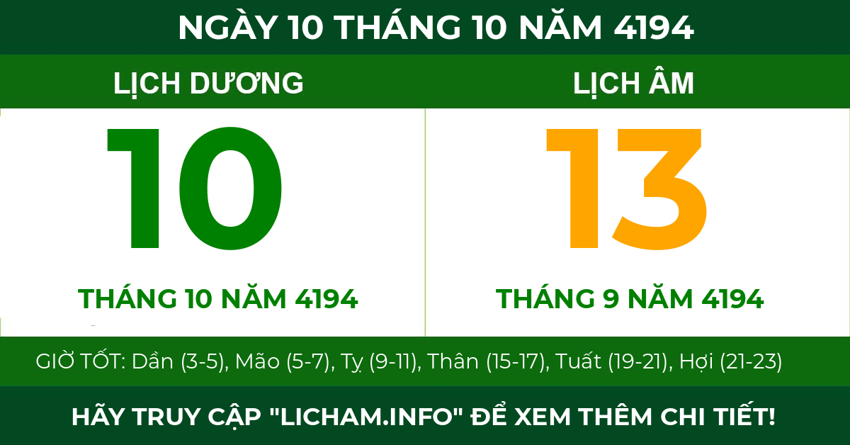 lịch âm ngày 10 tháng 10 năm 4194