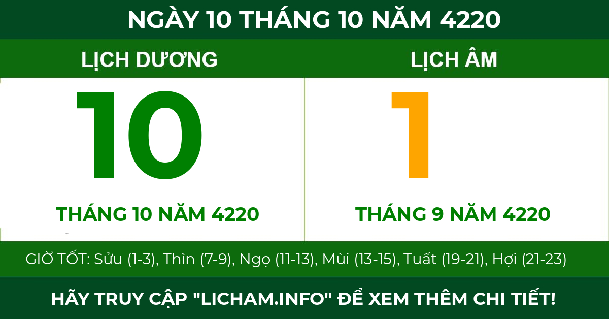 lịch âm ngày 10 tháng 10 năm 4220