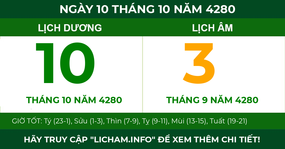 lịch âm ngày 10 tháng 10 năm 4280