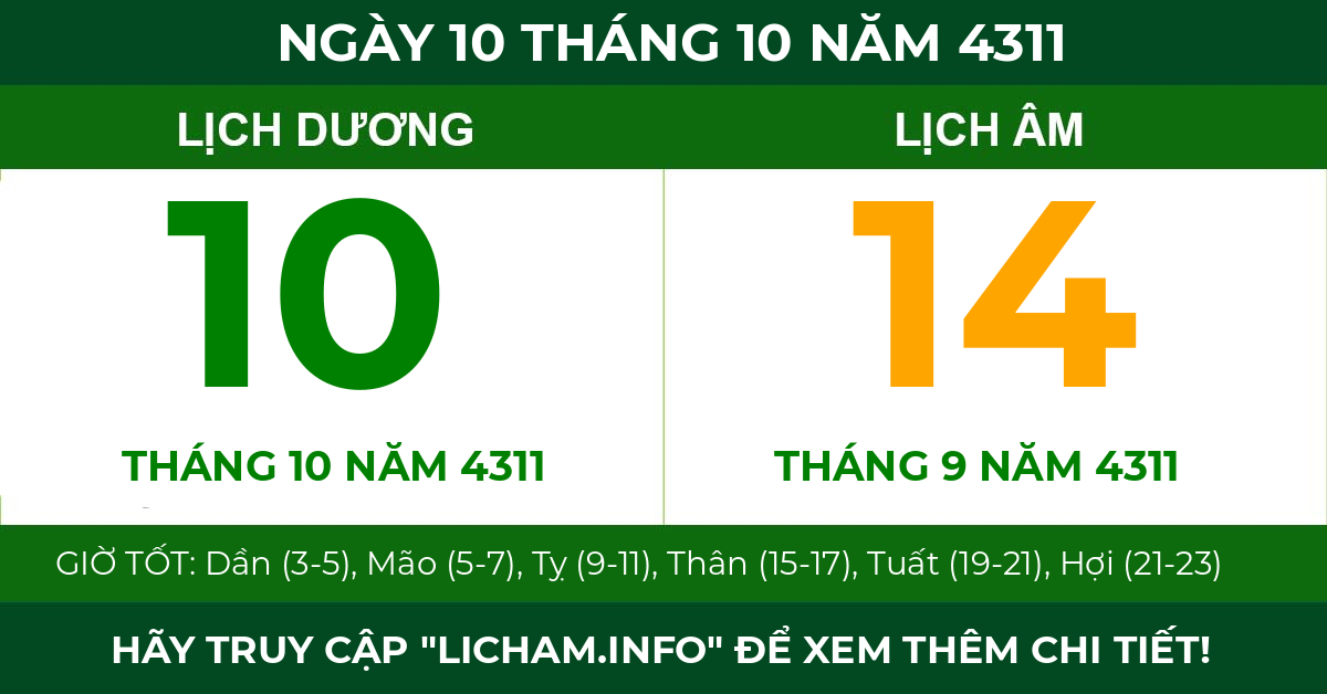 lịch âm ngày 10 tháng 10 năm 4311