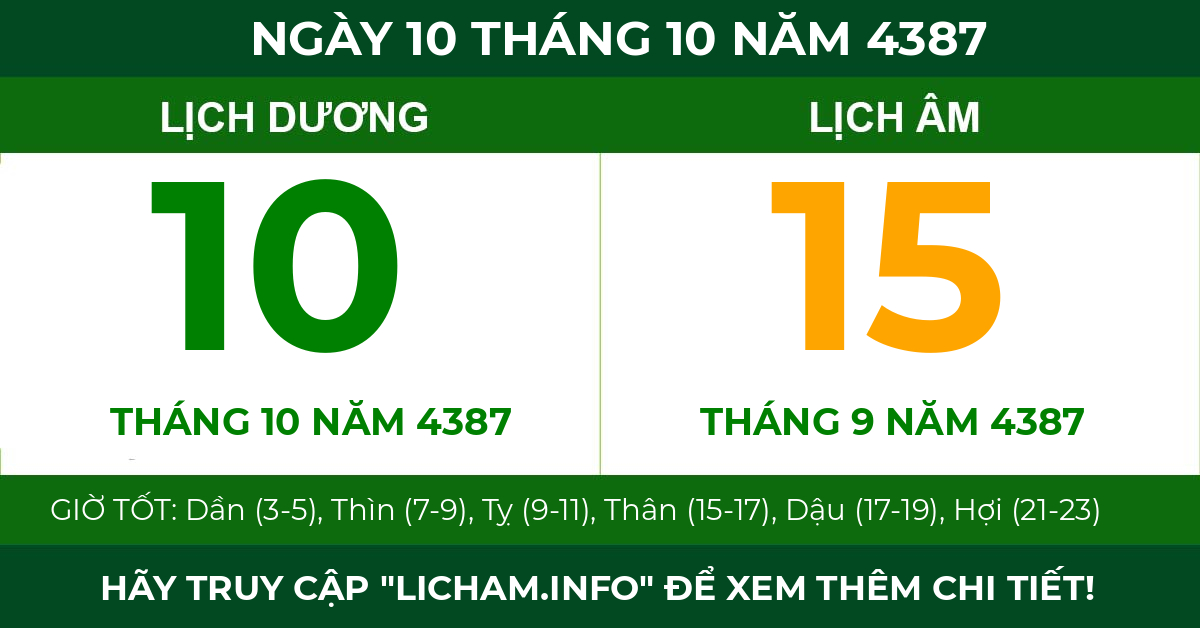 lịch âm ngày 10 tháng 10 năm 4387