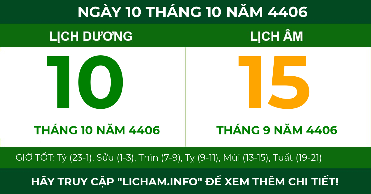 lịch âm ngày 10 tháng 10 năm 4406