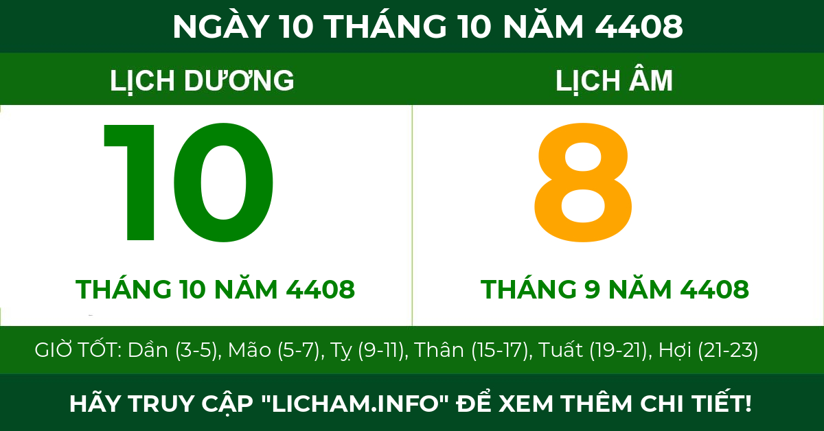 lịch âm ngày 10 tháng 10 năm 4408