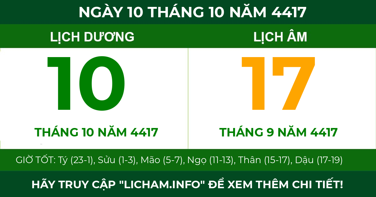 lịch âm ngày 10 tháng 10 năm 4417