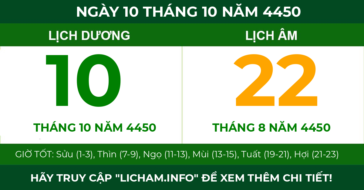 lịch âm ngày 10 tháng 10 năm 4450