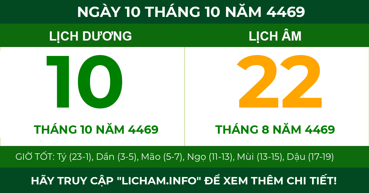 lịch âm ngày 10 tháng 10 năm 4469