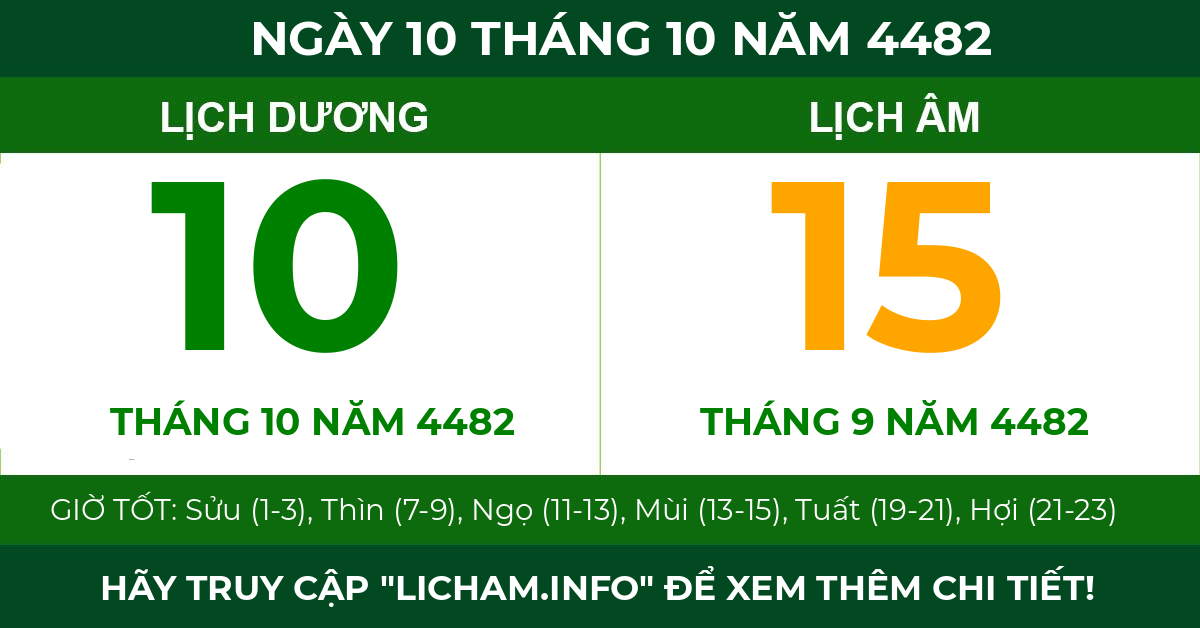lịch âm ngày 10 tháng 10 năm 4482