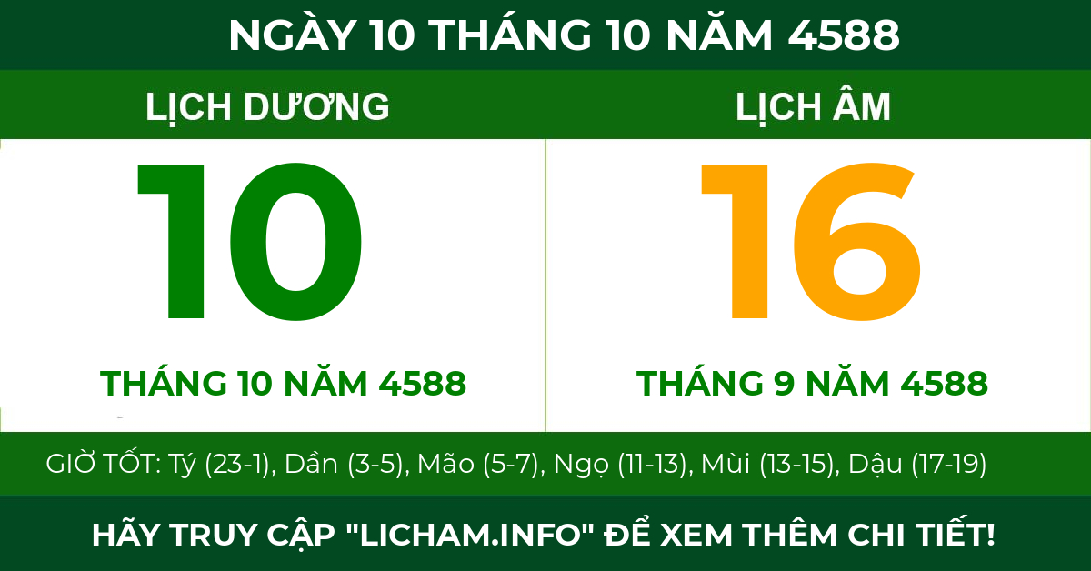 lịch âm ngày 10 tháng 10 năm 4588
