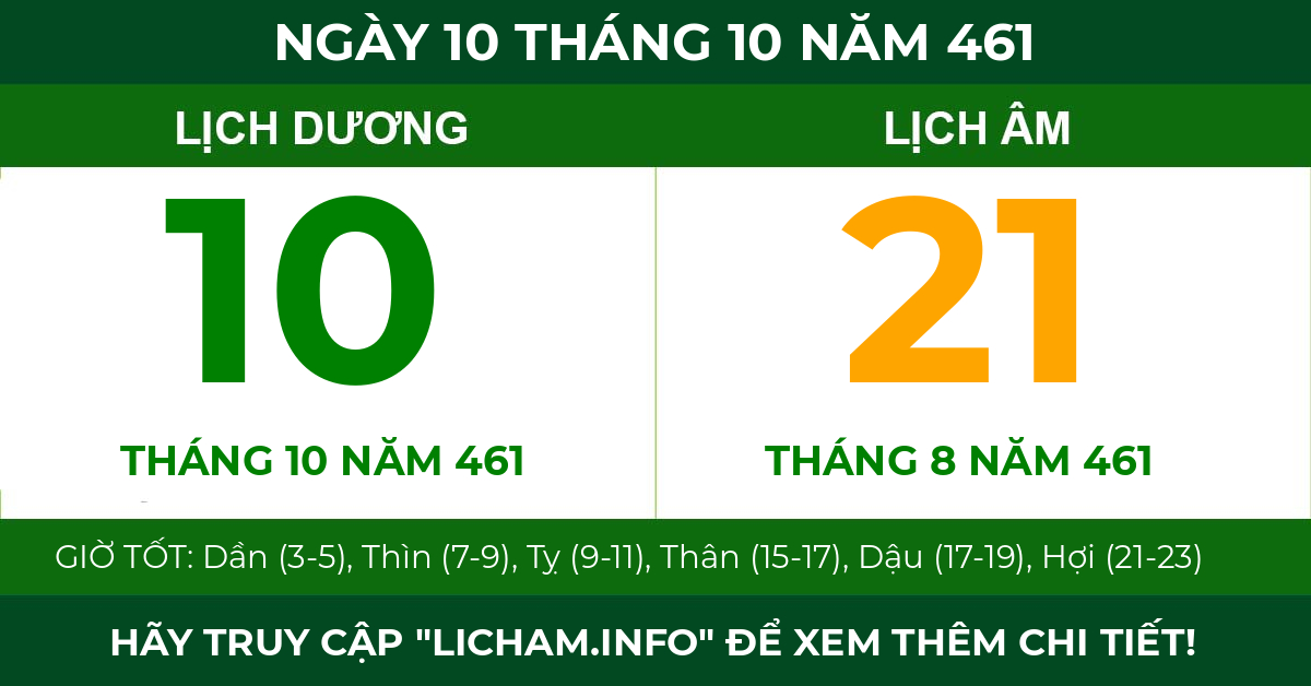 lịch âm ngày 10 tháng 10 năm 461
