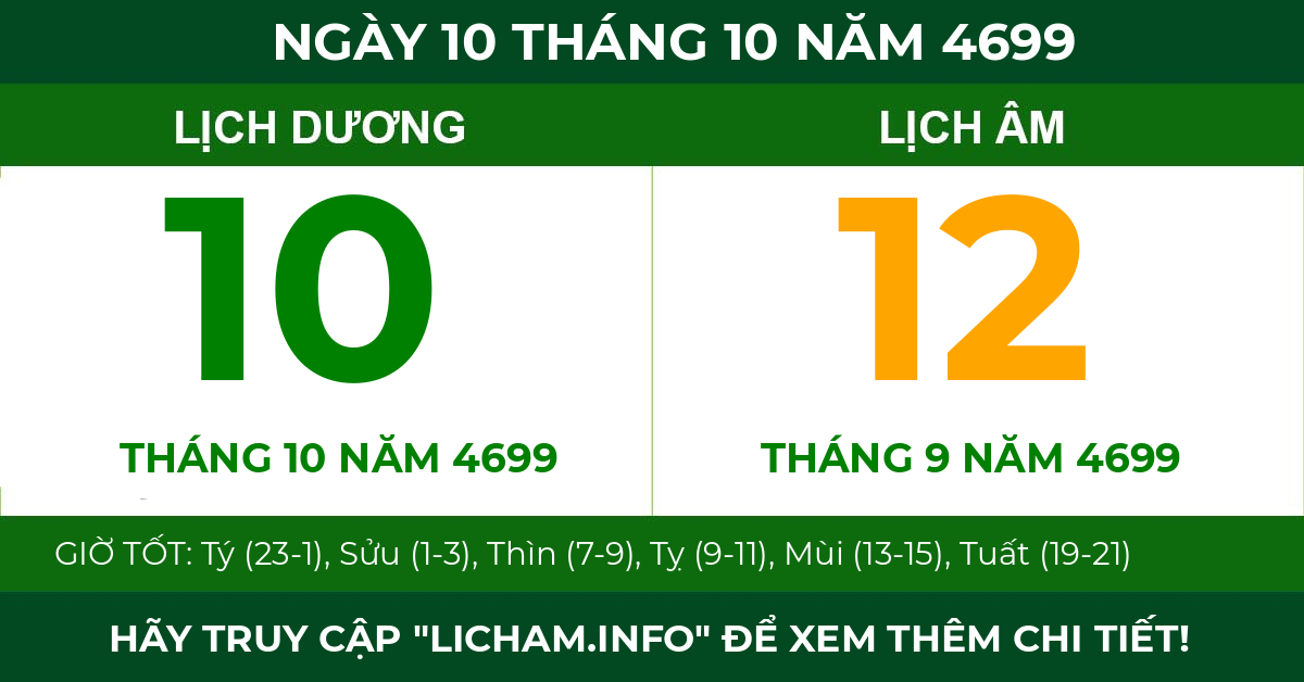 lịch âm ngày 10 tháng 10 năm 4699