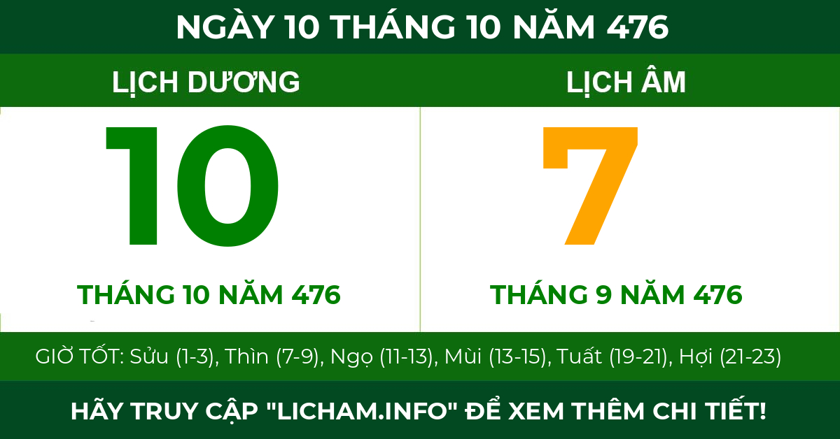 lịch âm ngày 10 tháng 10 năm 476