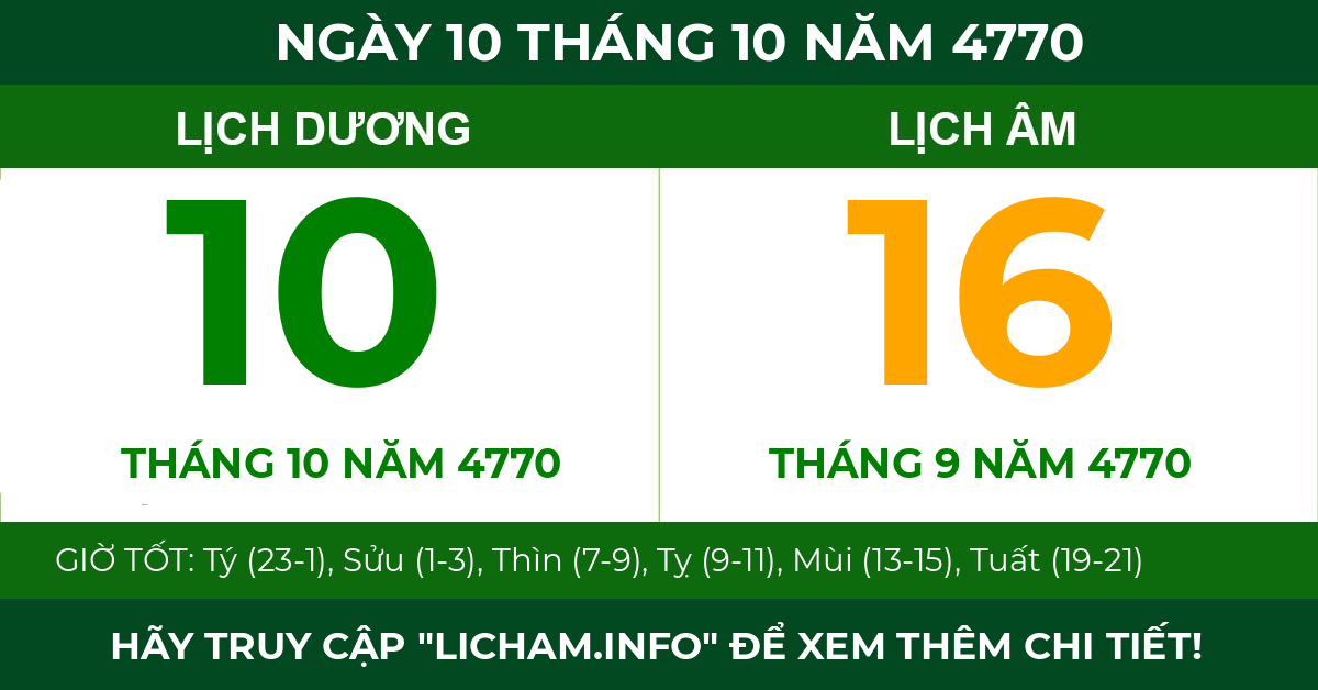 lịch âm ngày 10 tháng 10 năm 4770