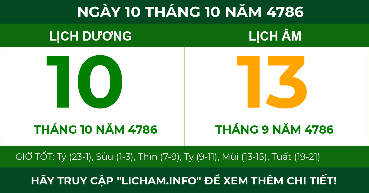 lịch âm ngày 10 tháng 10 năm 4786