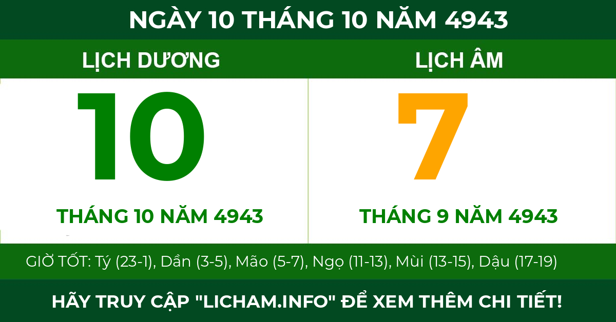 lịch âm ngày 10 tháng 10 năm 4943