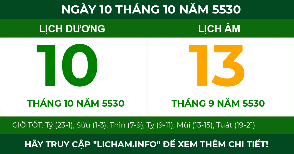 lịch âm ngày 10 tháng 10 năm 5530