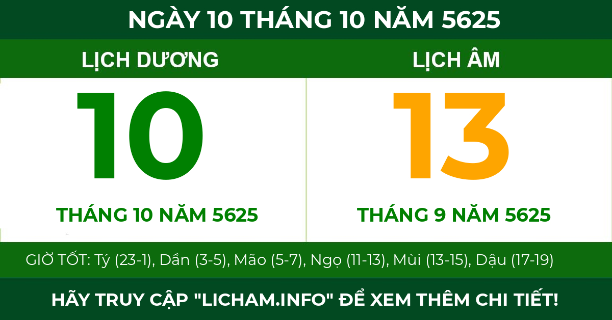 lịch âm ngày 10 tháng 10 năm 5625