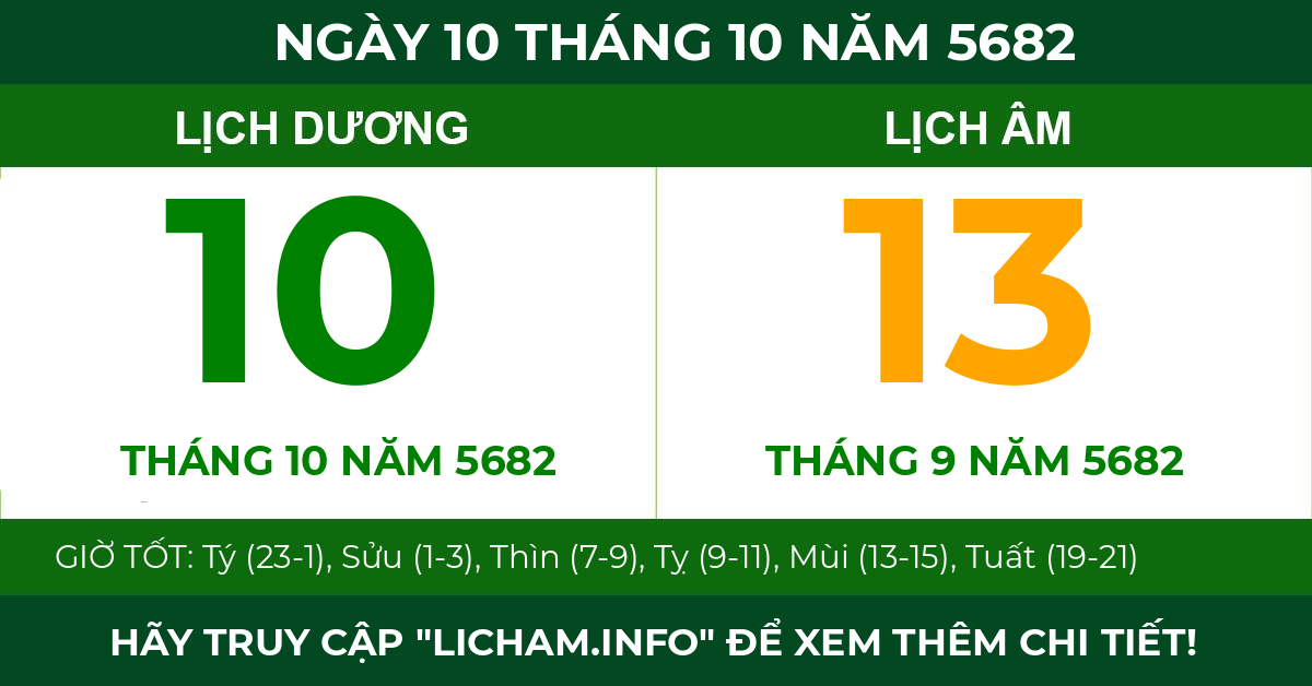 lịch âm ngày 10 tháng 10 năm 5682
