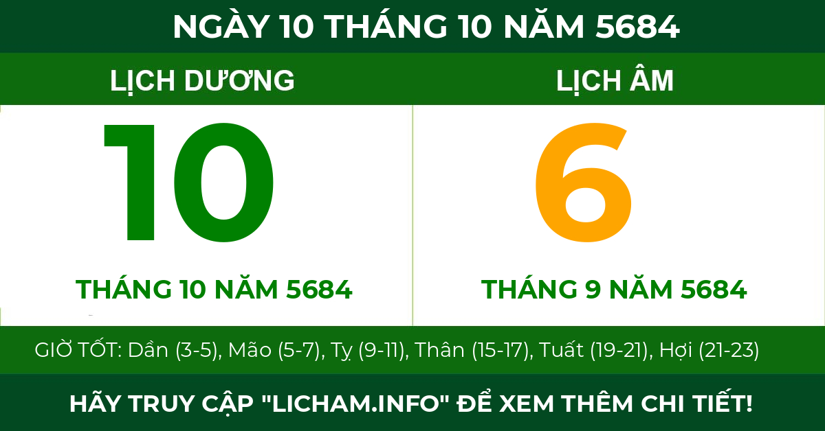 lịch âm ngày 10 tháng 10 năm 5684