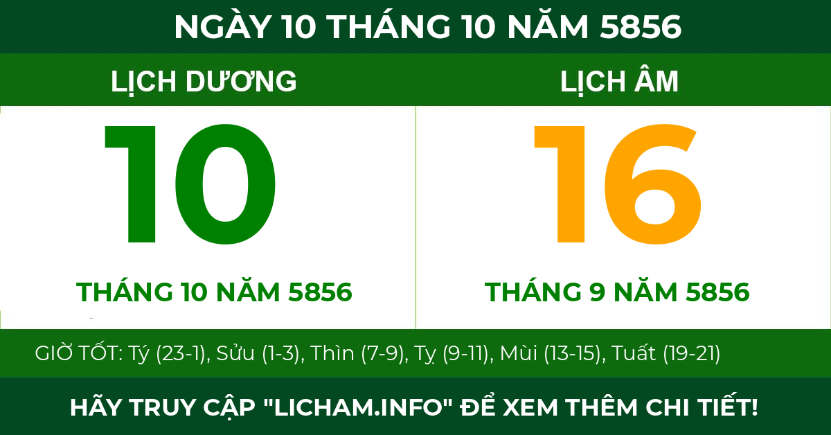 lịch âm ngày 10 tháng 10 năm 5856