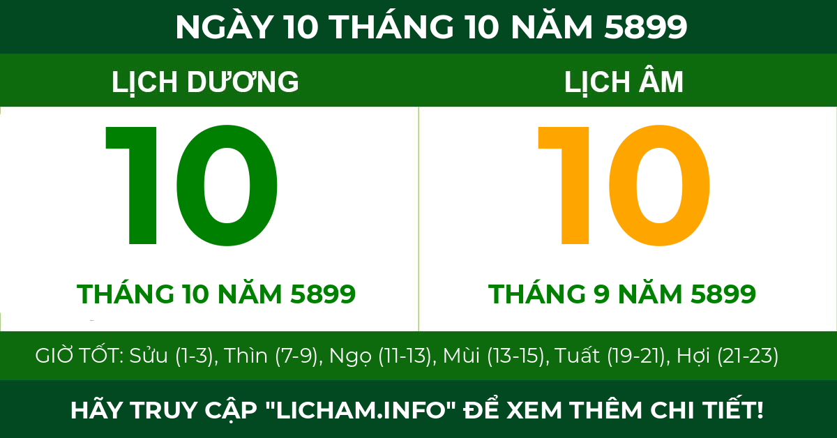 lịch âm ngày 10 tháng 10 năm 5899