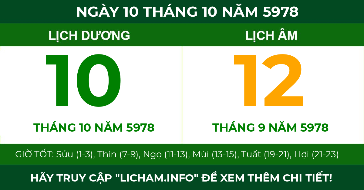 lịch âm ngày 10 tháng 10 năm 5978