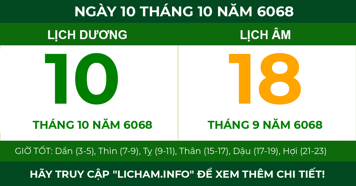 lịch âm ngày 10 tháng 10 năm 6068