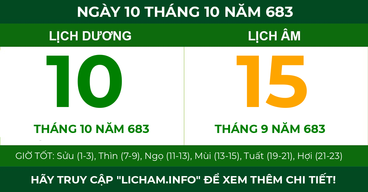 lịch âm ngày 10 tháng 10 năm 683