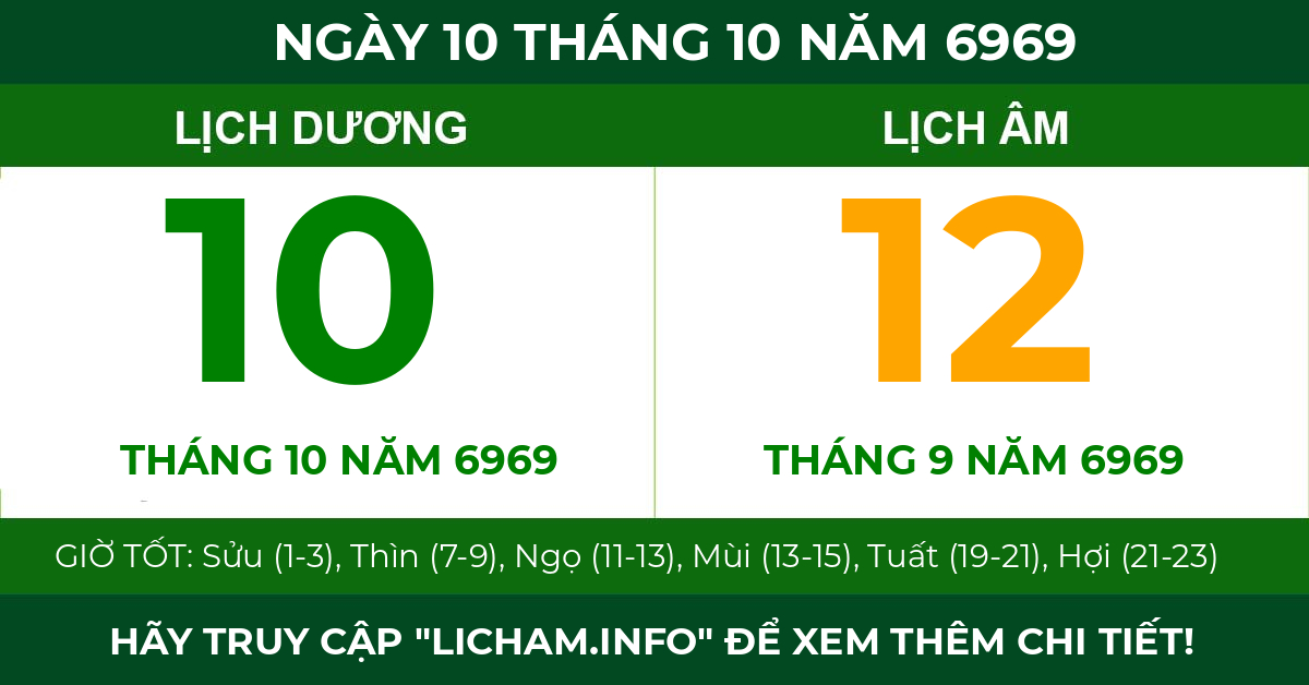 lịch âm ngày 10 tháng 10 năm 6969
