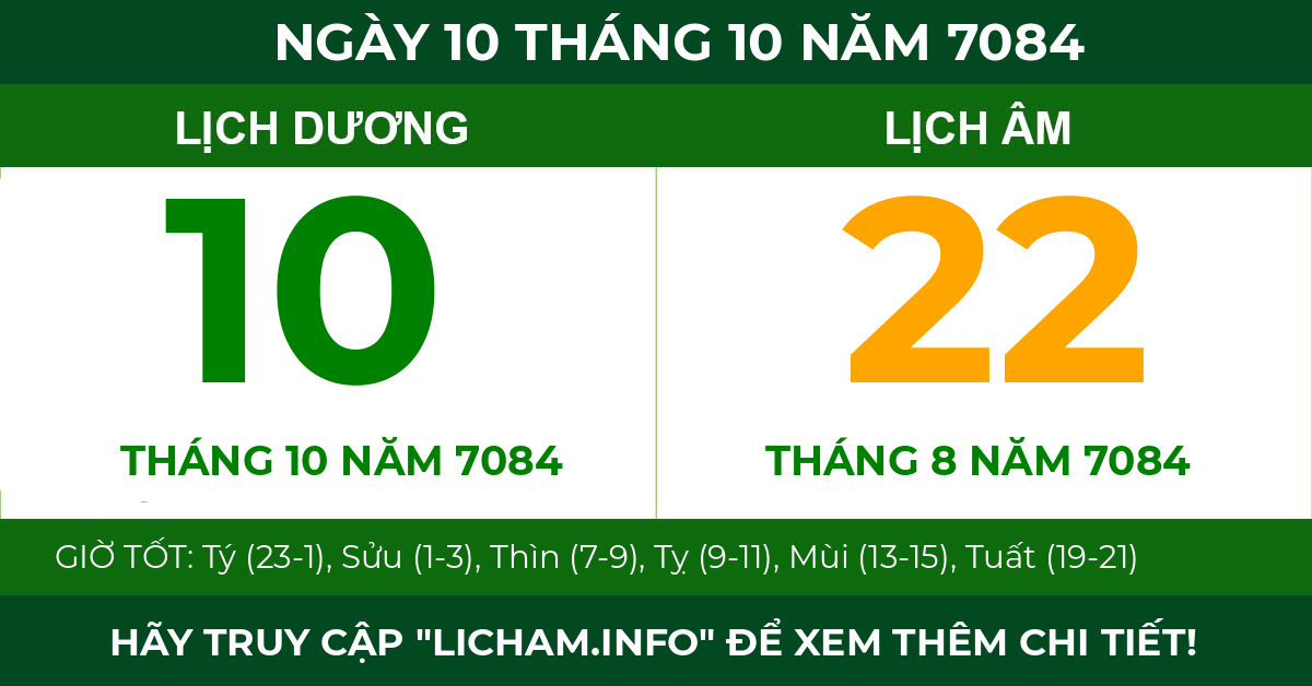 lịch âm ngày 10 tháng 10 năm 7084