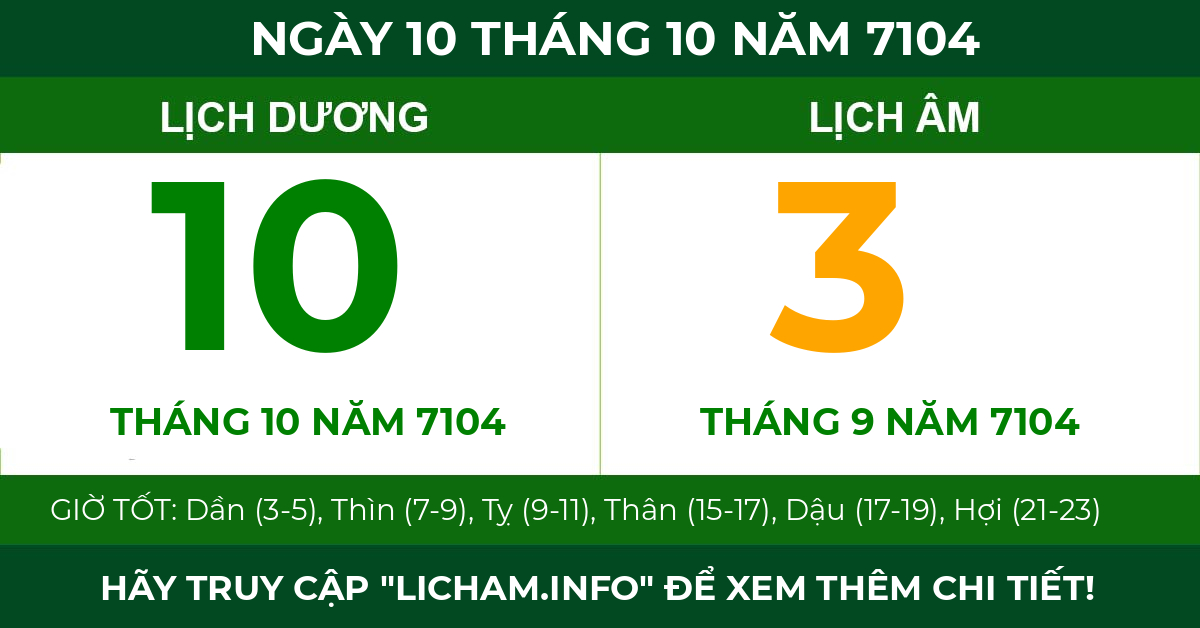 lịch âm ngày 10 tháng 10 năm 7104